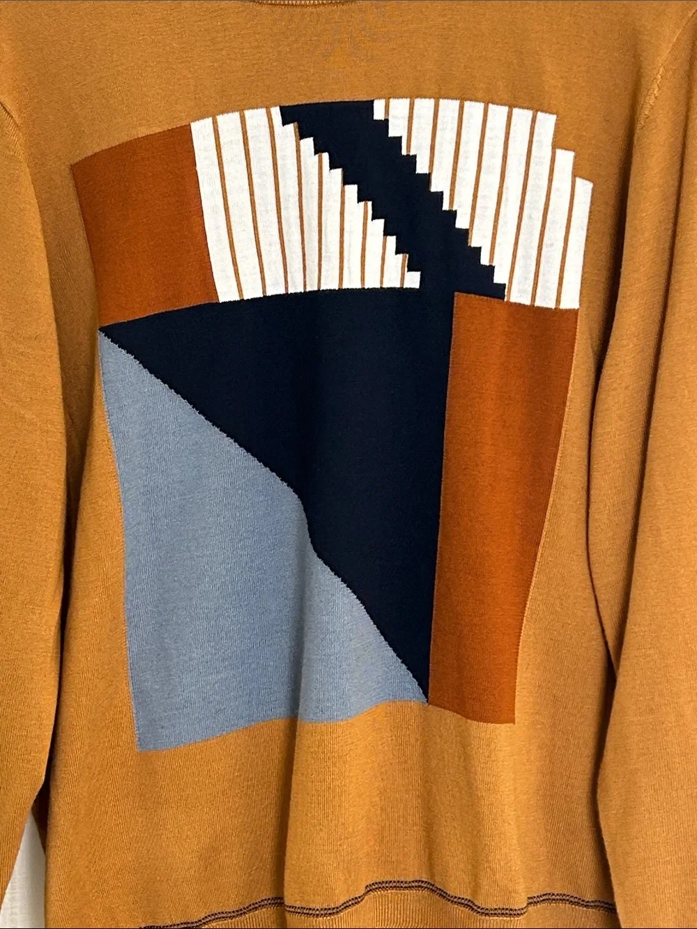 Murano Men's Geometric Abstract Colorblock Crewneck Sweater L
